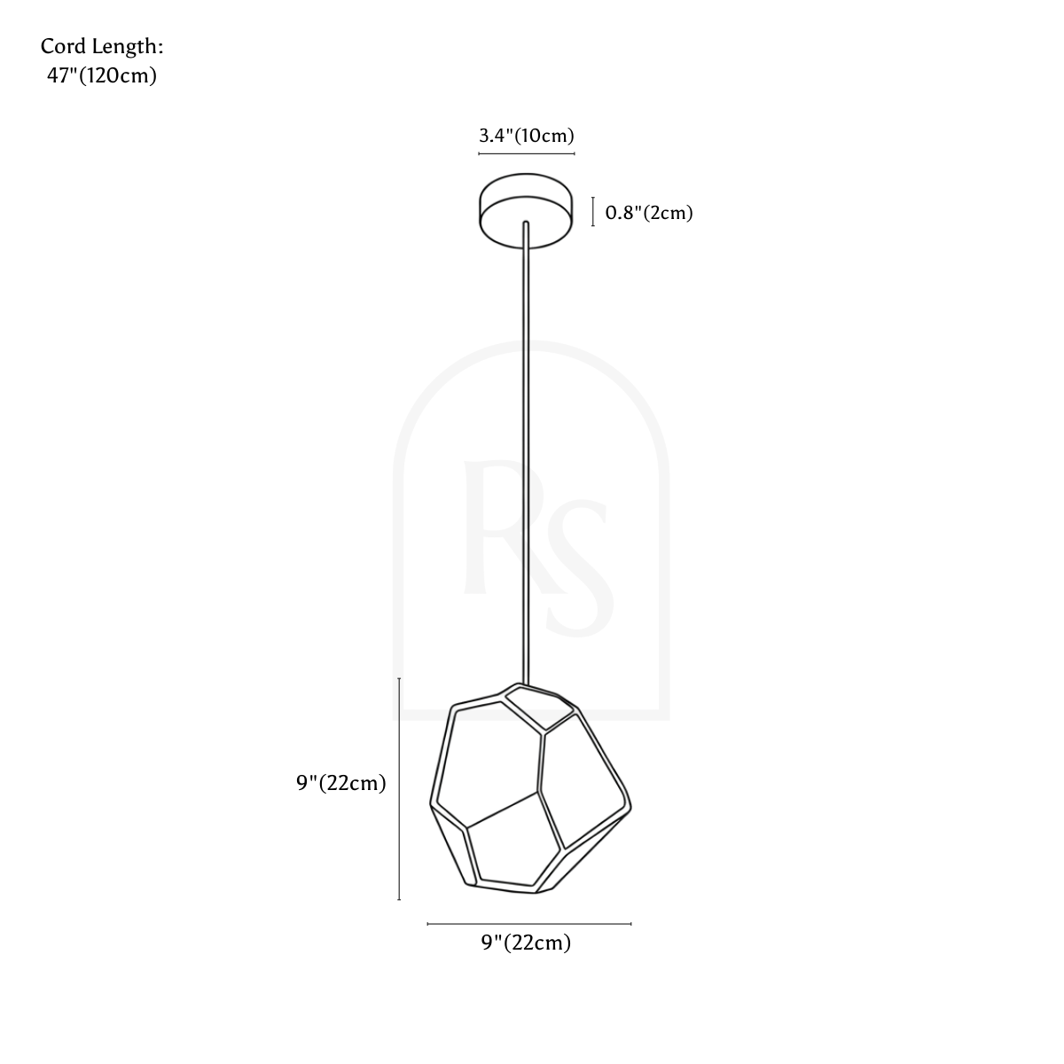 Piedra Pendant Light line drawing 2