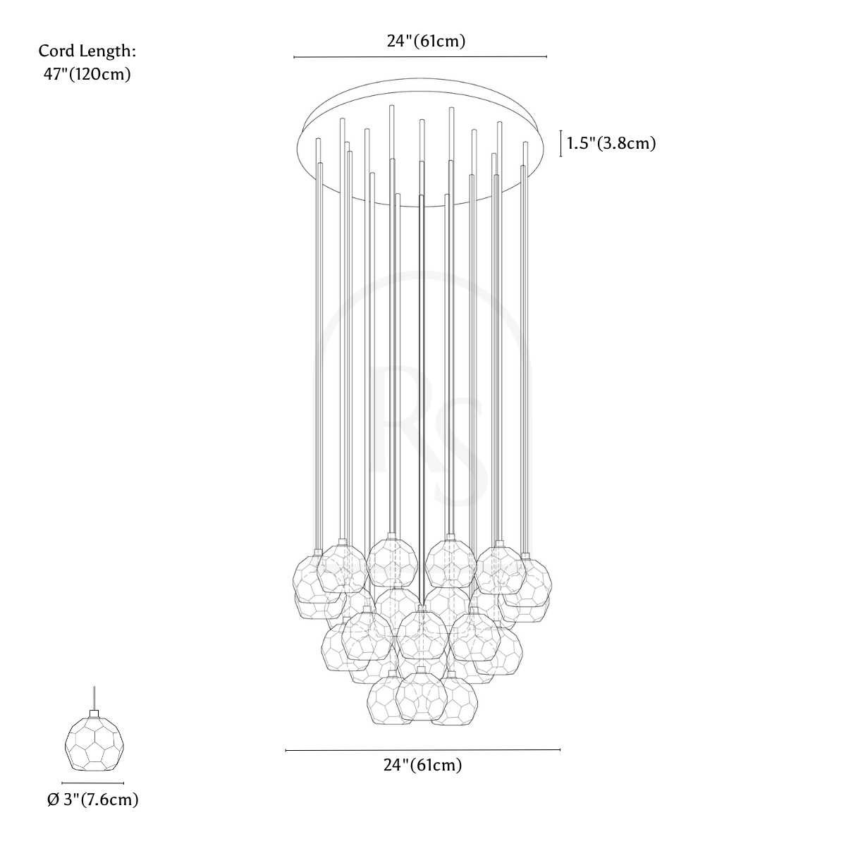 Kurst Round Cluster Chandelier line drawing 3