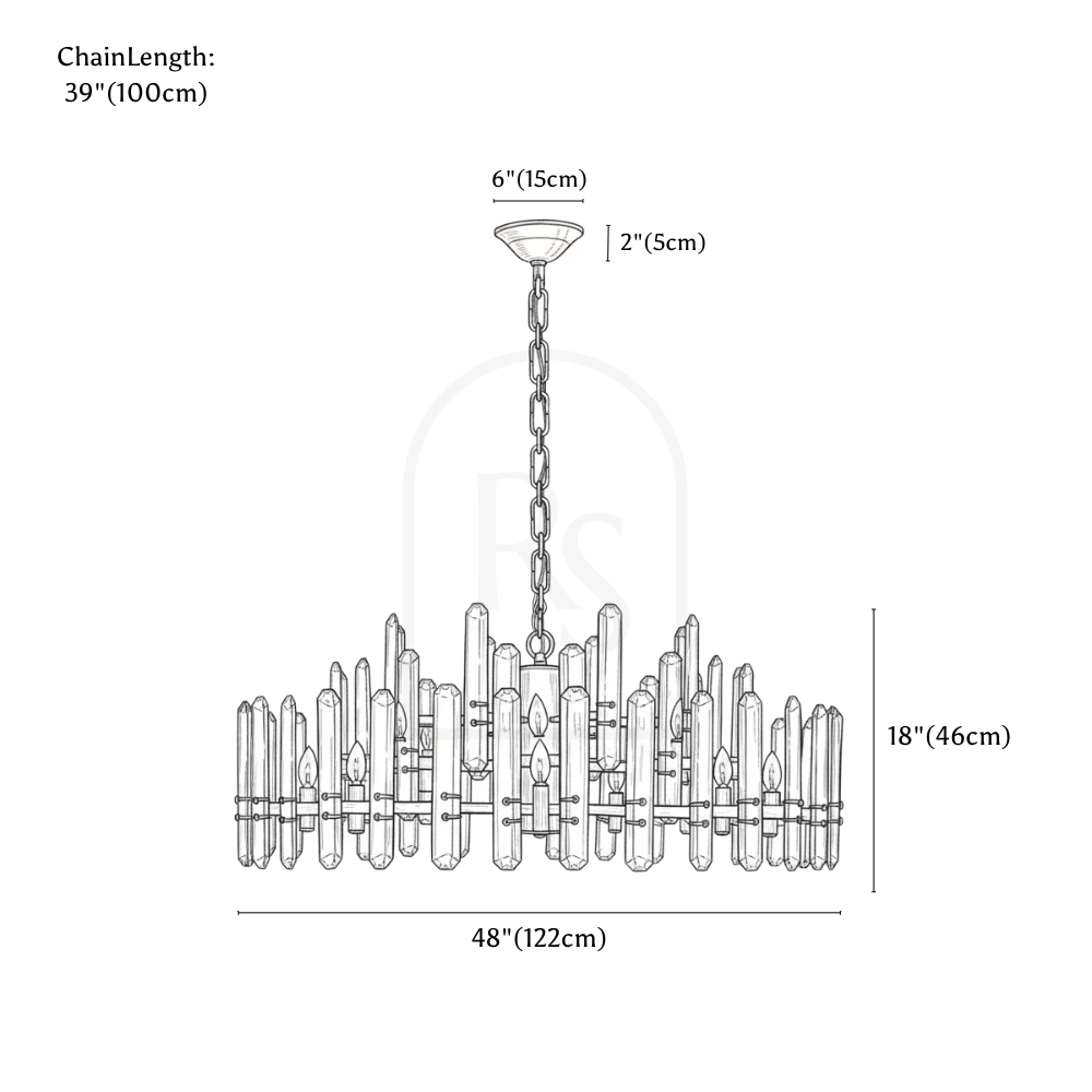 Prizma Round Chandelier line drawing 3
