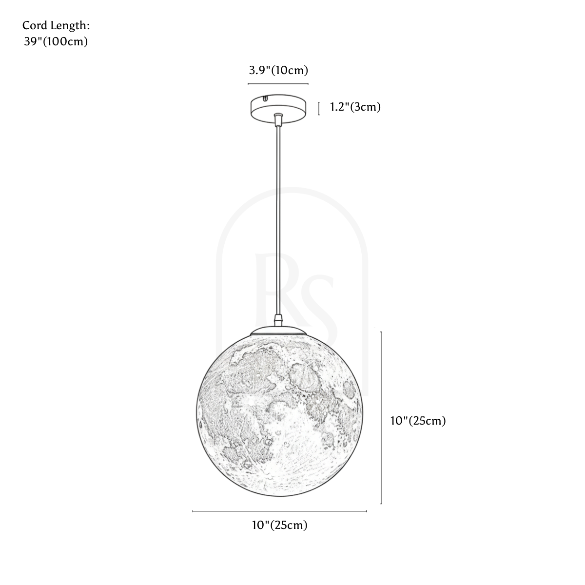 Lunar Pendant Light line drawing 3