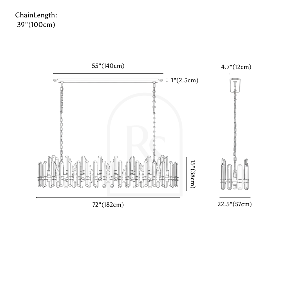 Prizma Linear Chandelier line drawing 2