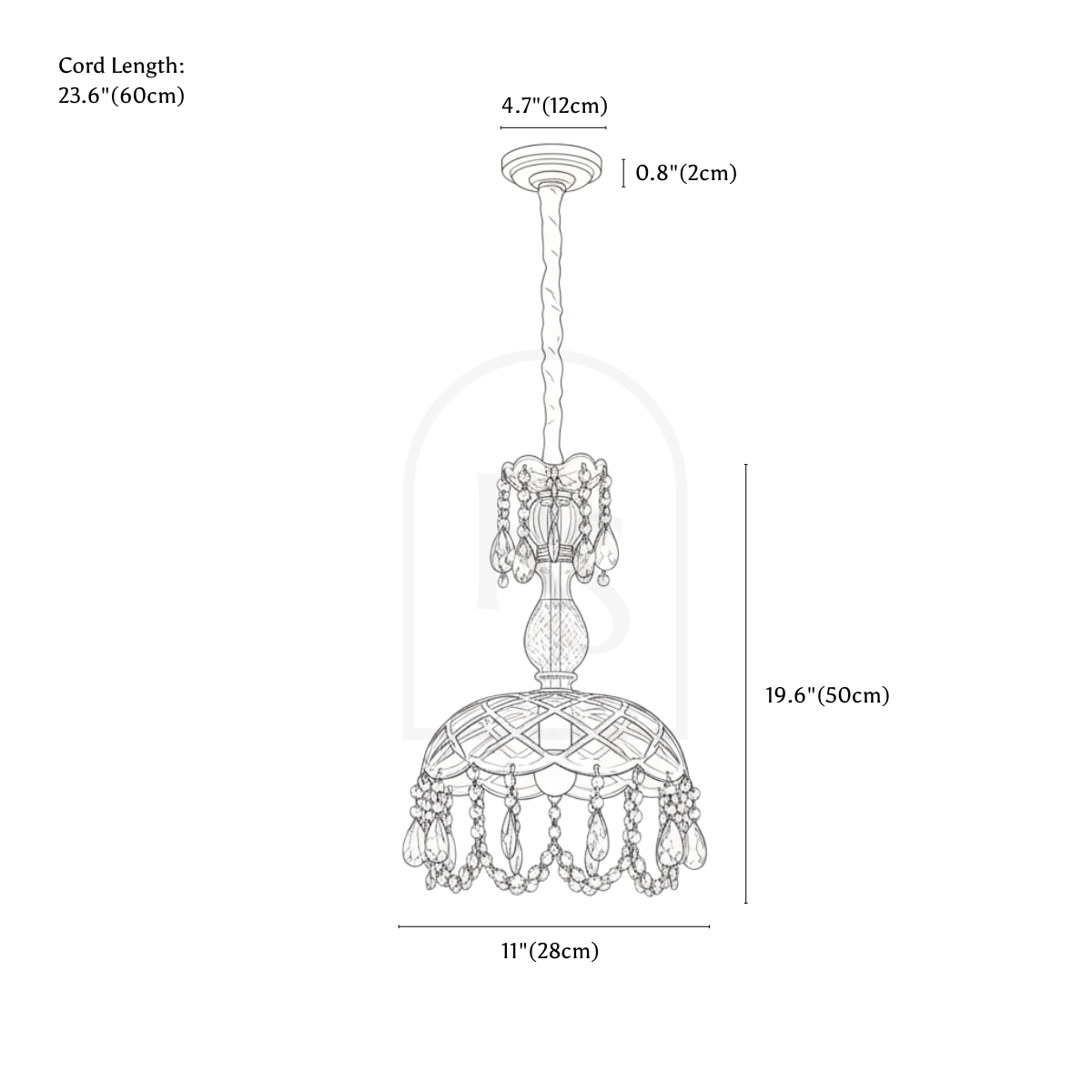 Kajani Pendant Light line drawing 2