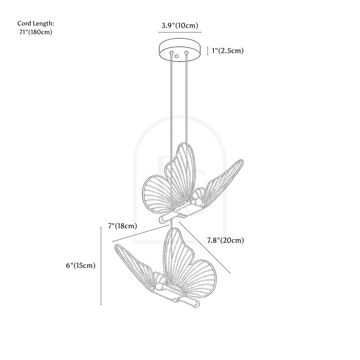 Lámpara colgante Rhopalocera line drawing 2