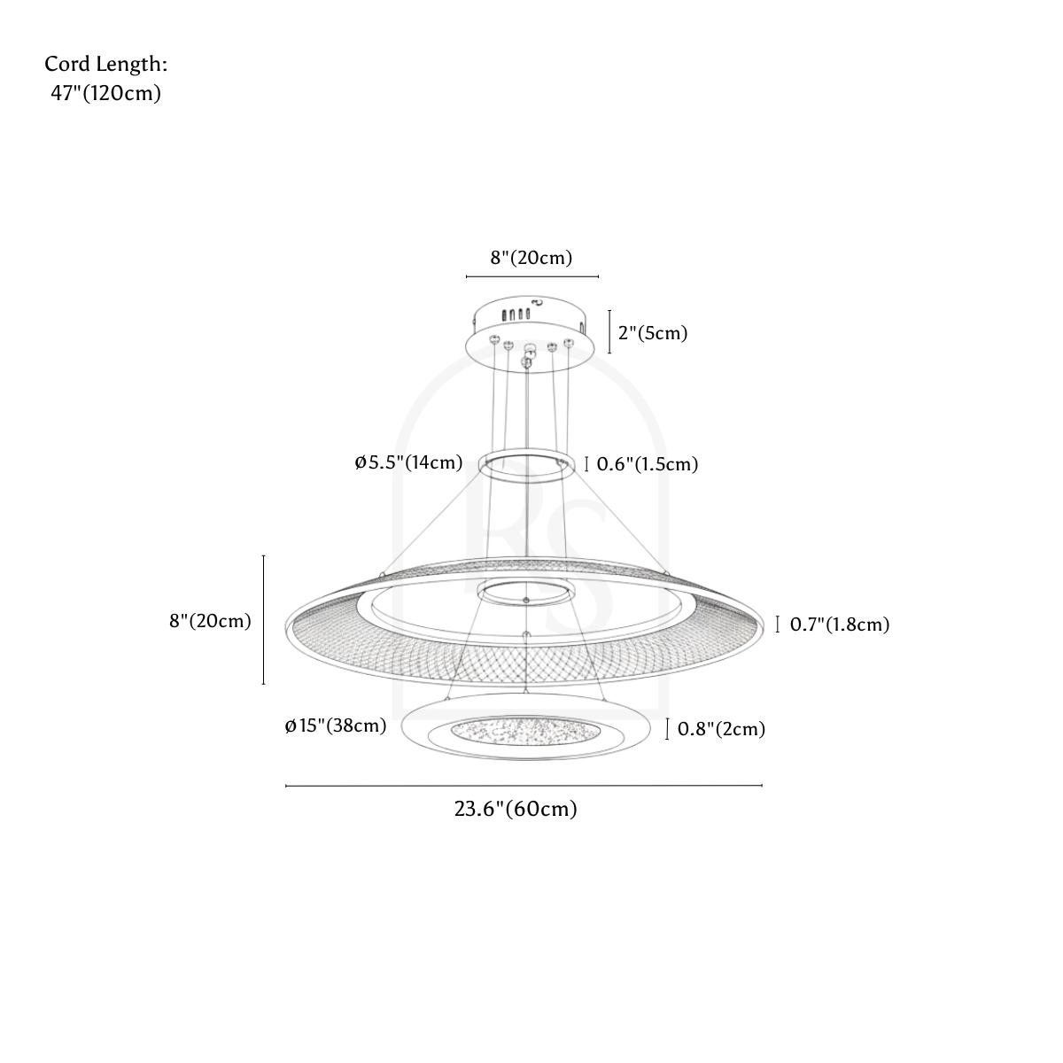 Eleanora Chandelier line drawing 2