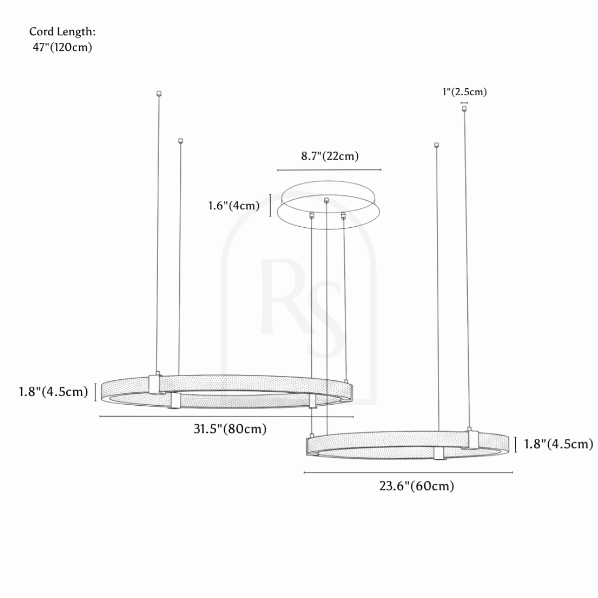 Uriah Chandelier line drawing 3