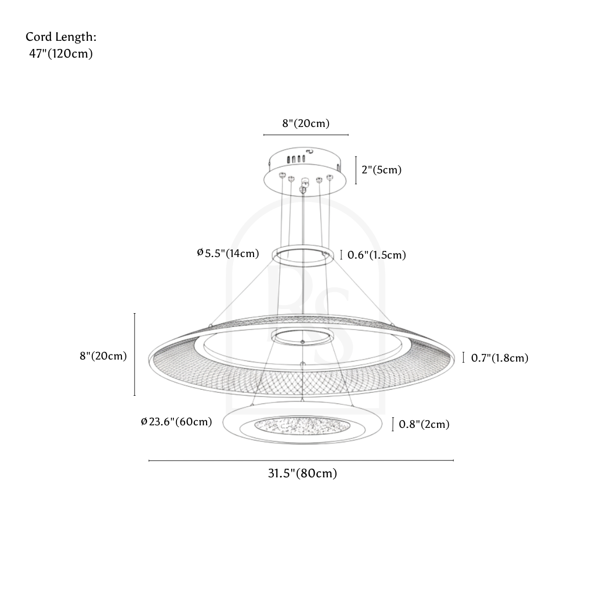 Eleanora Chandelier line drawing 3