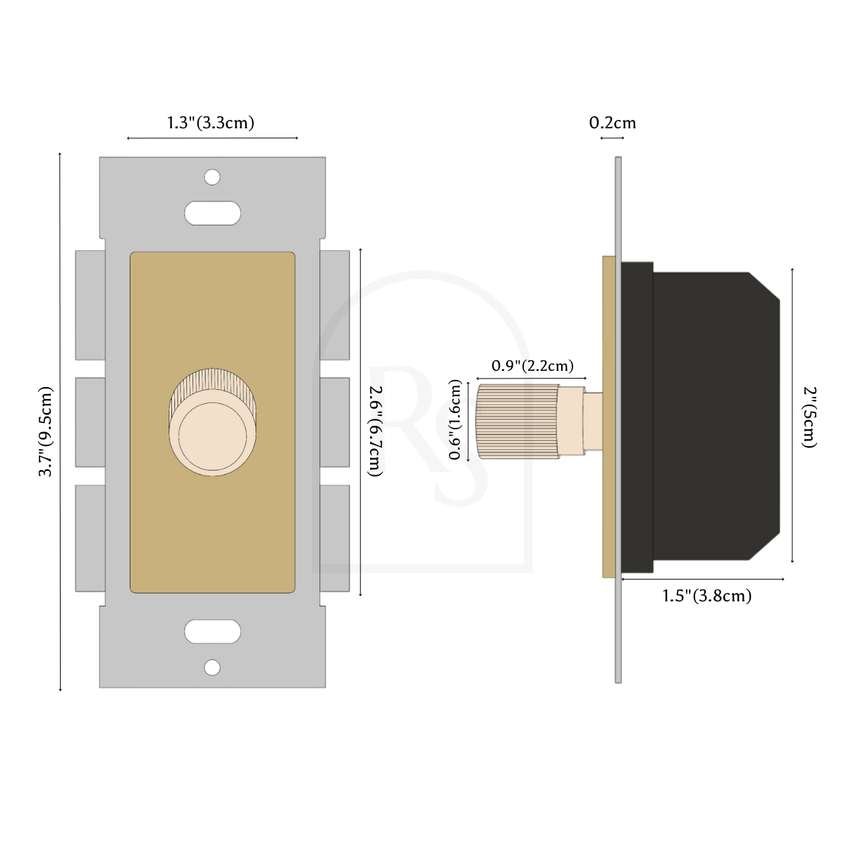 Custom Brass Light Switch (Build Your Own) line drawing 3