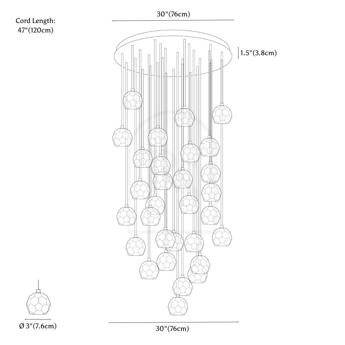 Kurst Round Cluster Chandelier line drawing 4