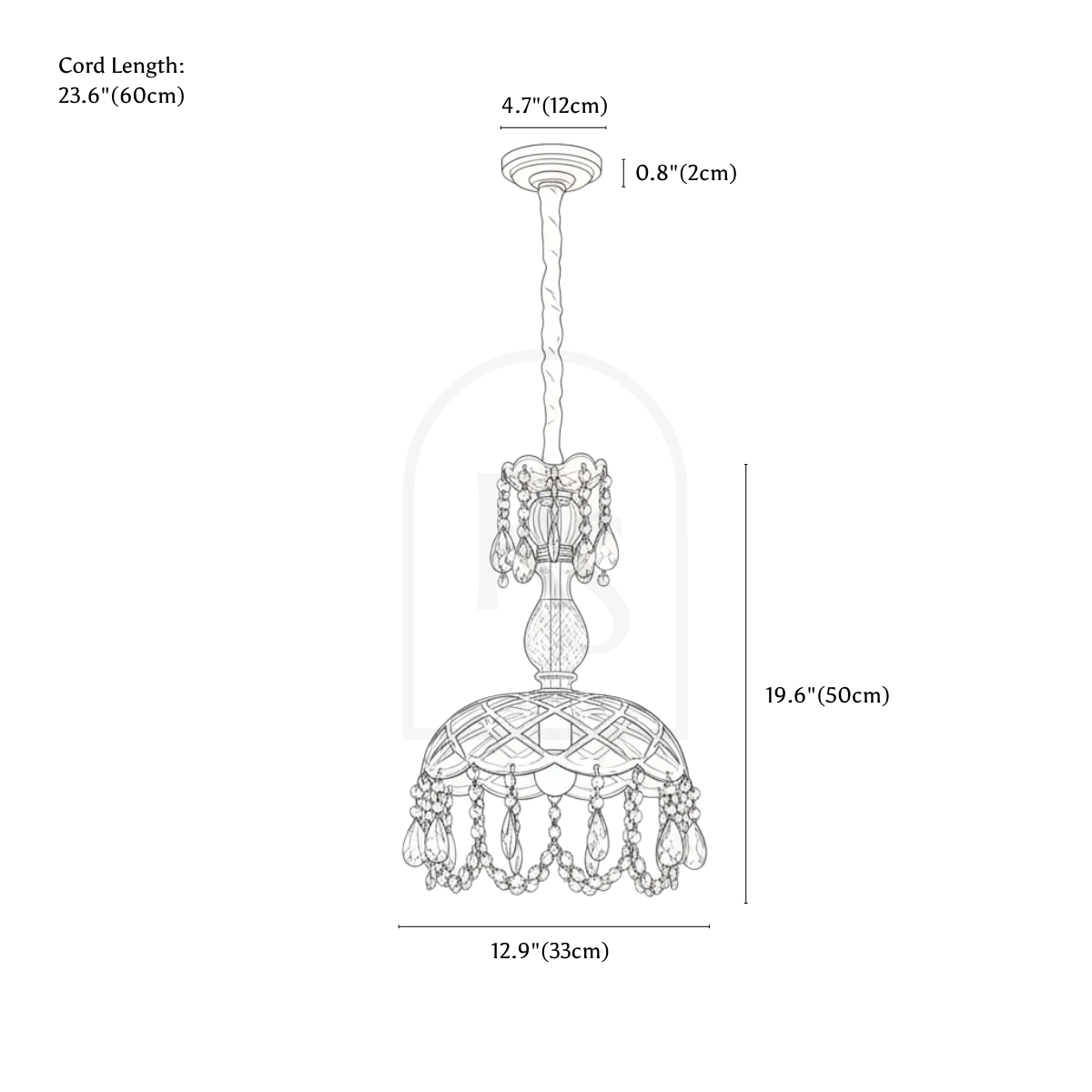 Kajani Pendant Light line drawing 3