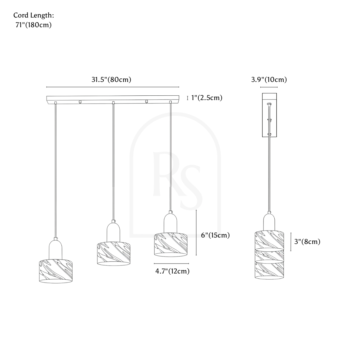 Krevon Pendant Light line drawing 3