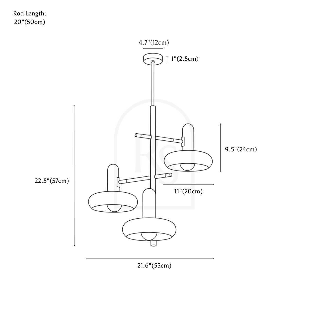 Beverly Pendant Light line drawing 1
