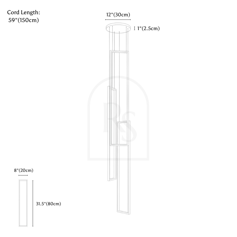 Aldarj Staircase Chandelier line drawing 1