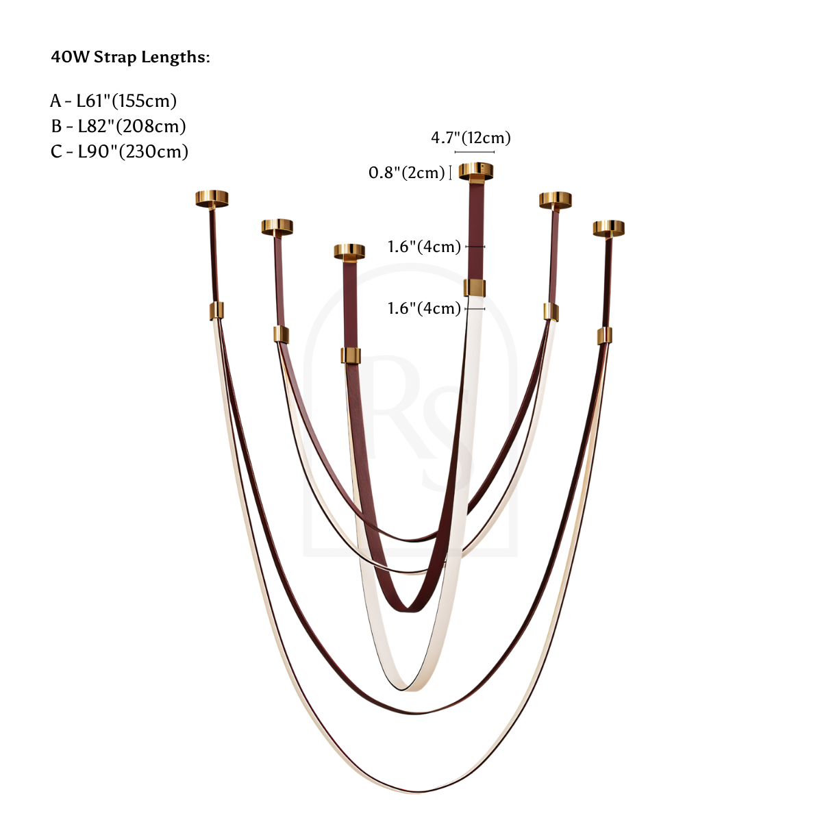 Shalom Leather Chandelier line drawing 2
