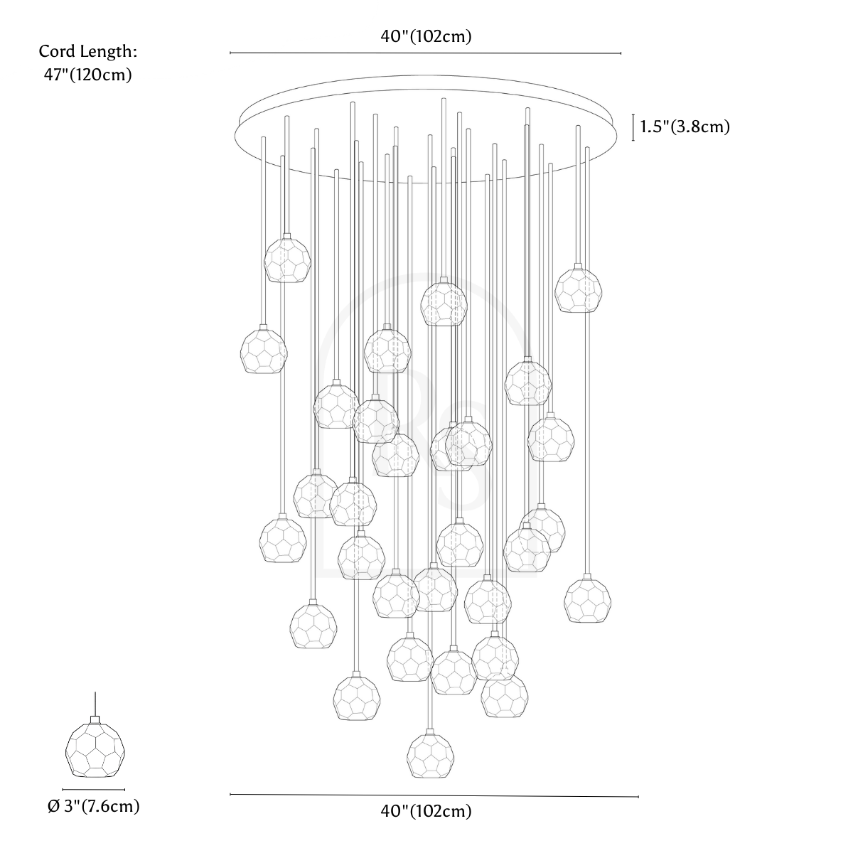 Kurst Round Cluster Chandelier line drawing 5
