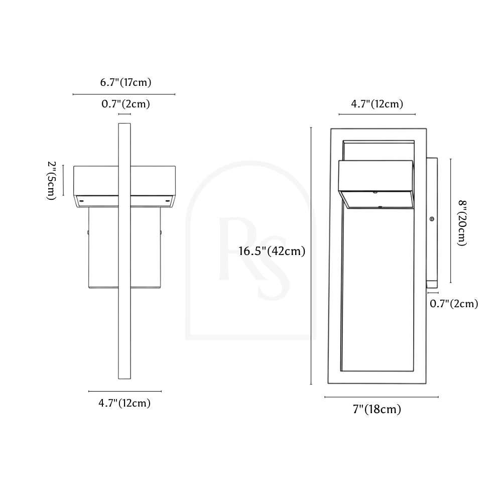 Huwai Outdoor Wall Lamp line drawing 2