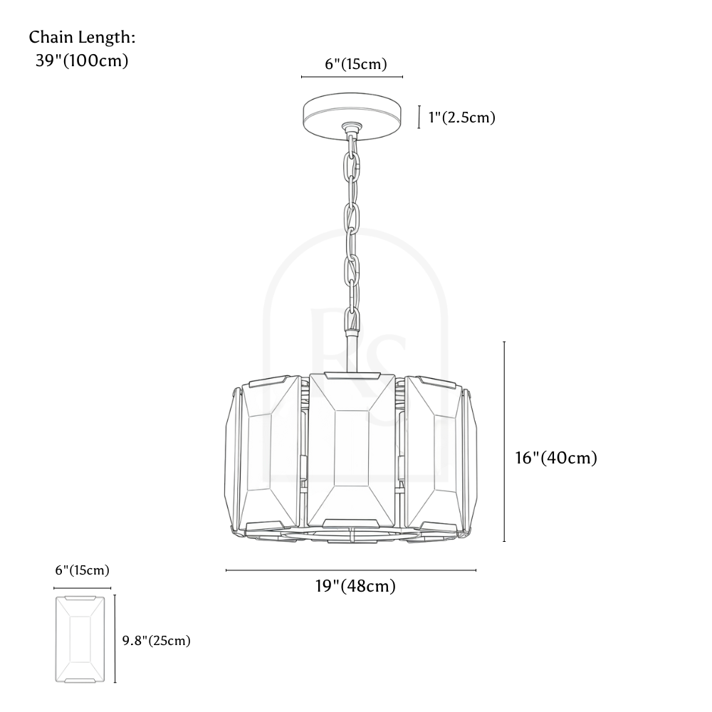 Sakhra Round Alabaster Chandelier line drawing 1