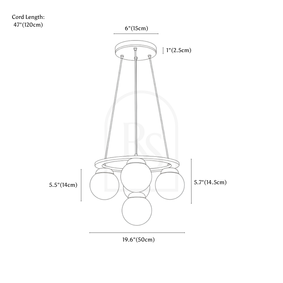 Alyn Chandelier line drawing 1