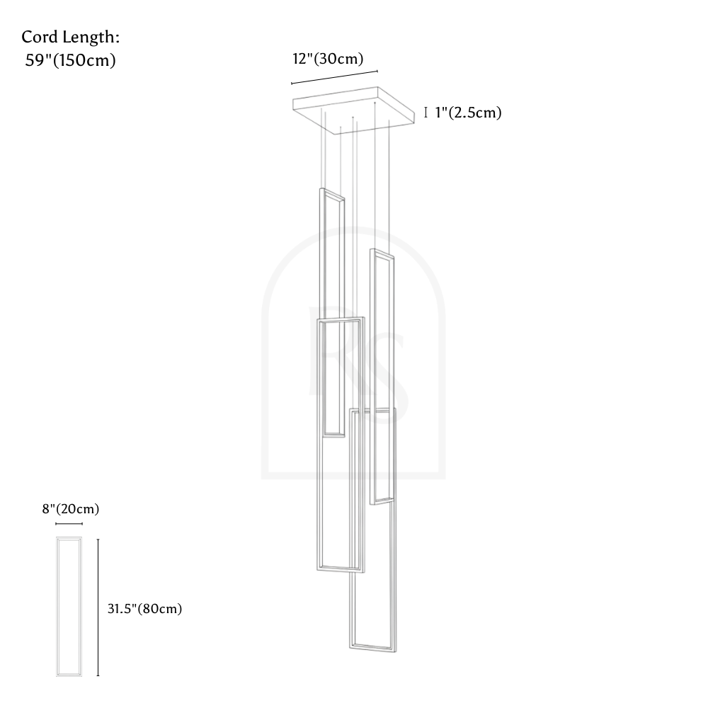 Aldarj Staircase Chandelier line drawing 2