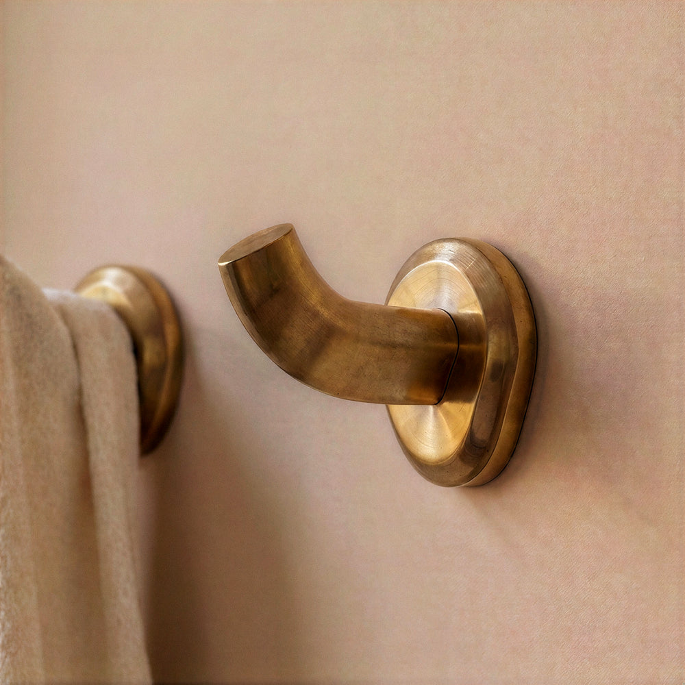 Enzo Wall Hook in Satin Brass, close-up detail
