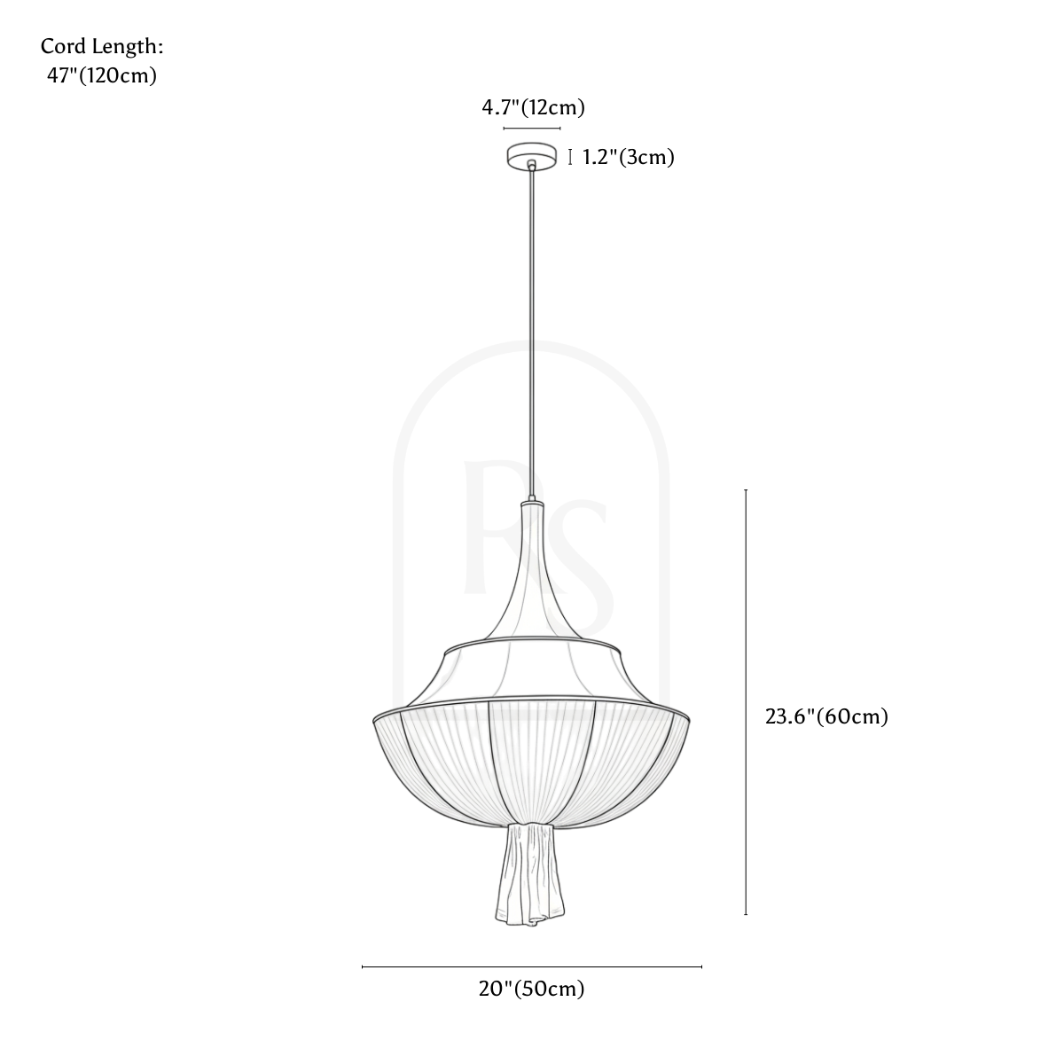Yishan Pendant Light line drawing 1