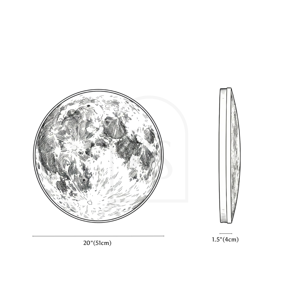 Astro Moon Wall Lamp Illuminated Art line drawing 2