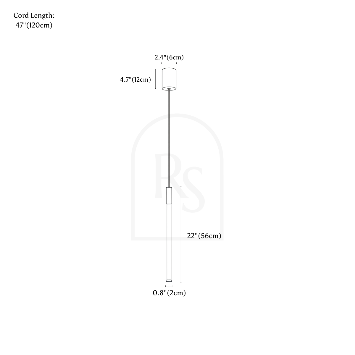 Vertical Pendant Light - Open Box line drawing 1