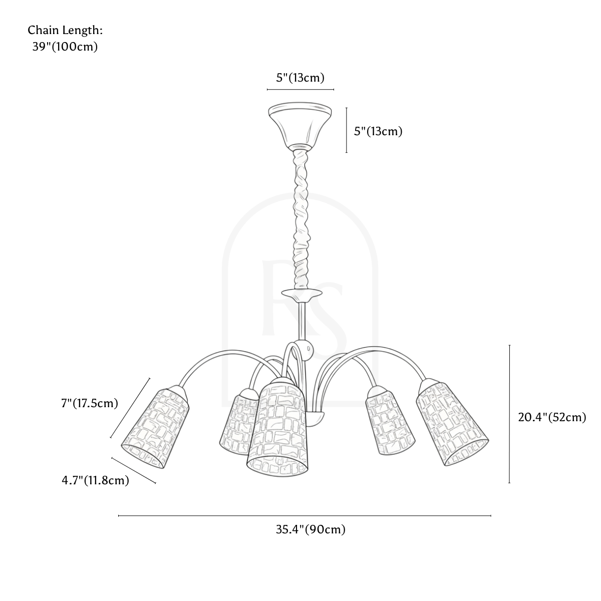 Glovy Chandelier line drawing 1