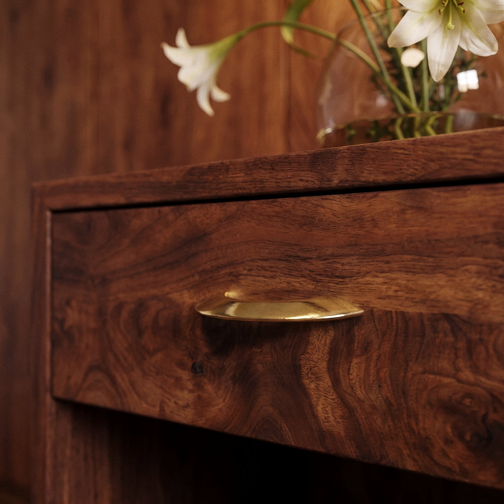 Enzo Cabinet Pull in Satin Brass, close-up detail