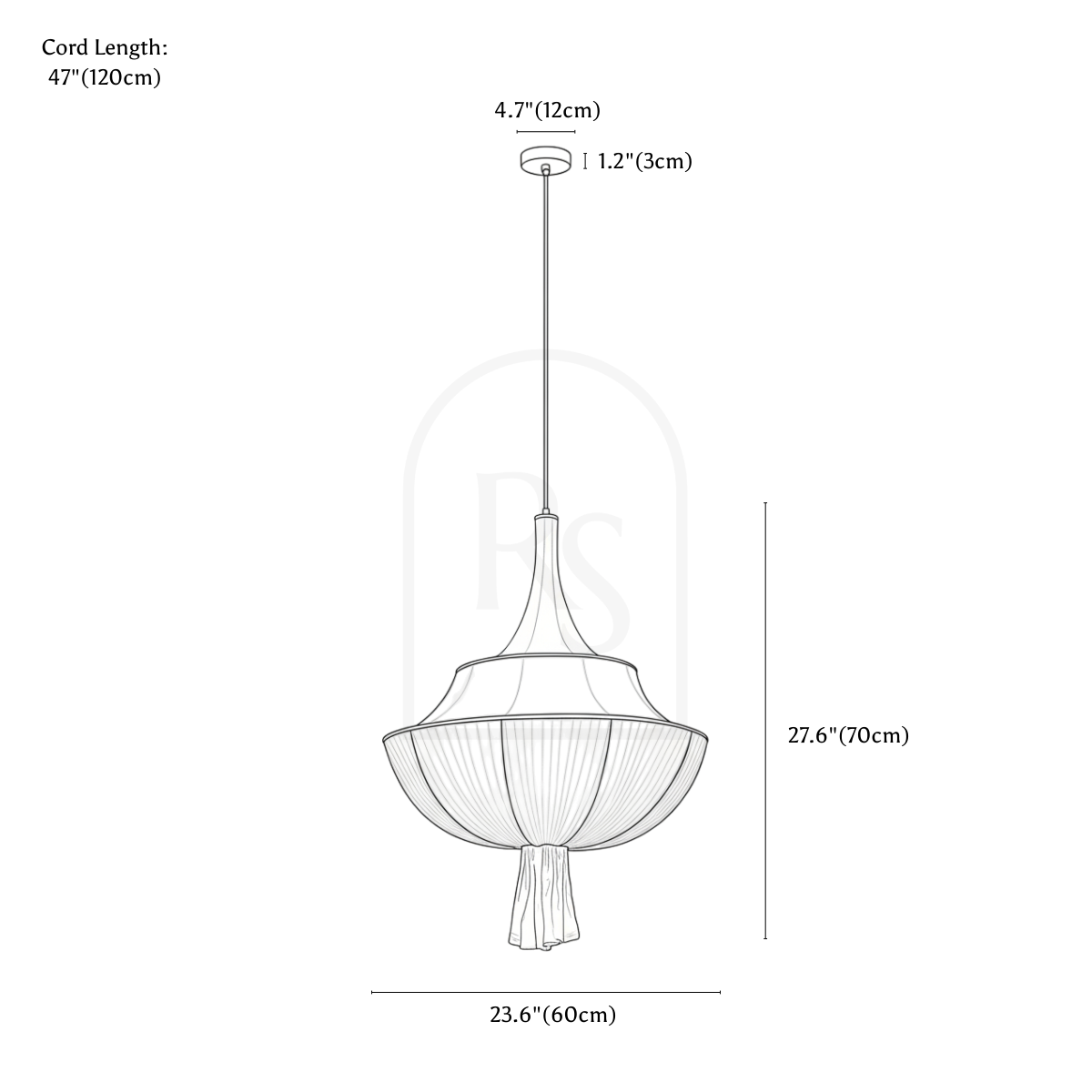 Yishan Pendant Light line drawing 2