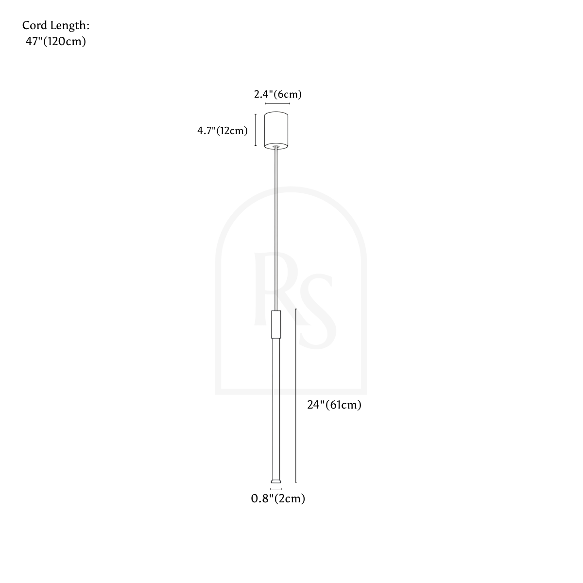 Vertical Pendant Light - Open Box line drawing 2