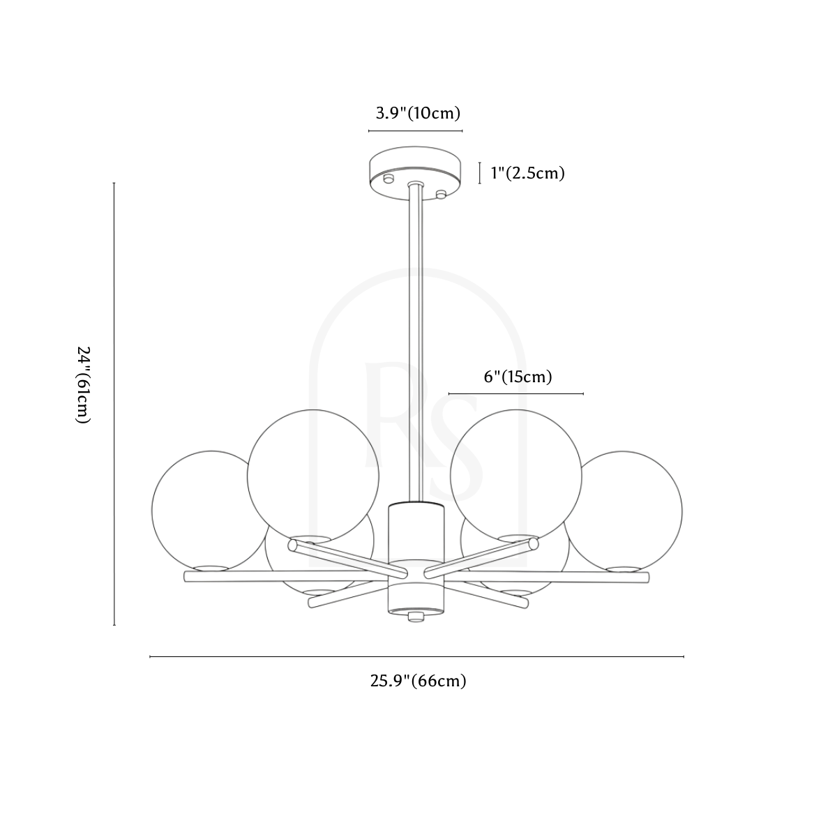 Ascen Chandelier line drawing 3