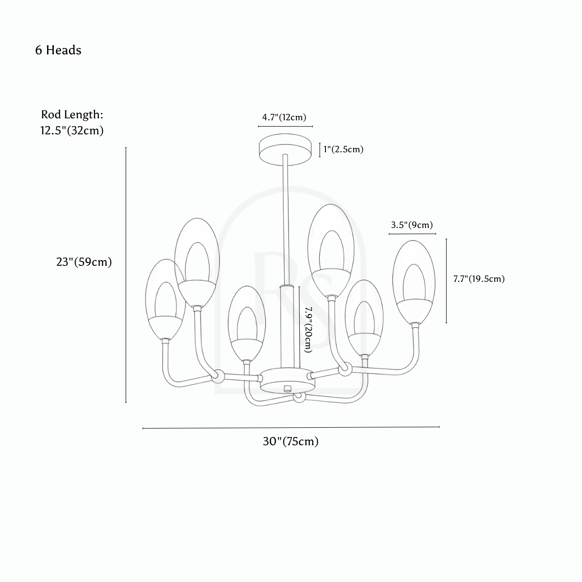 Glena Chandelier line drawing 1