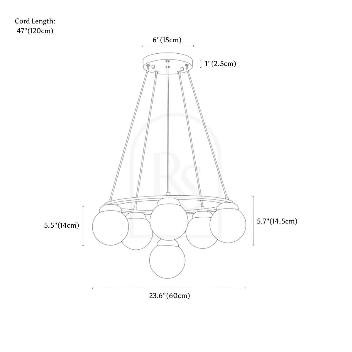 Alyn Chandelier line drawing 2