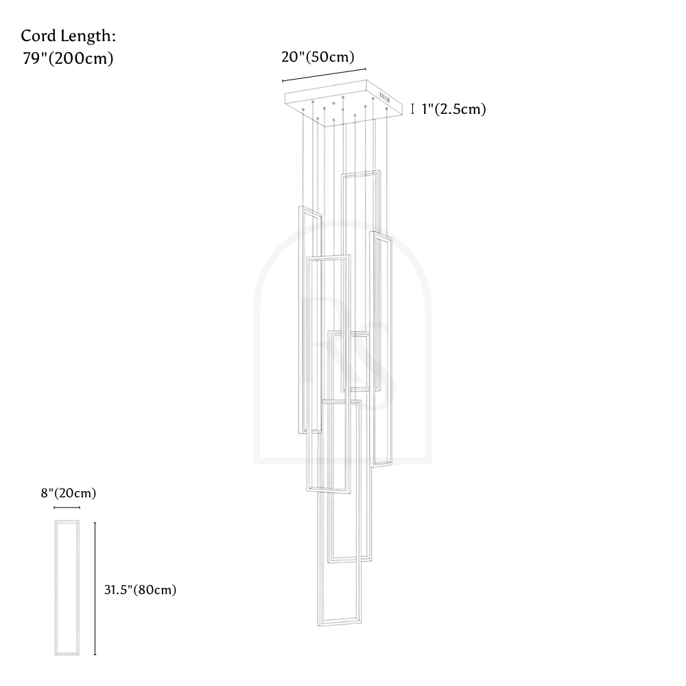 Aldarj Staircase Chandelier line drawing 3