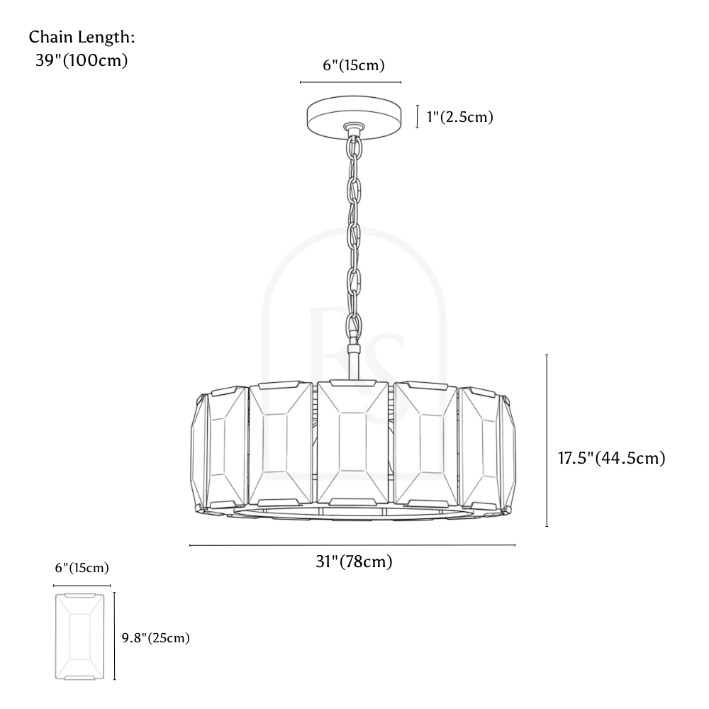 Sakhra Round Alabaster Chandelier line drawing 2