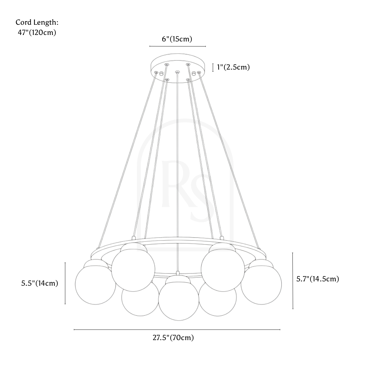 Alyn Chandelier line drawing 3