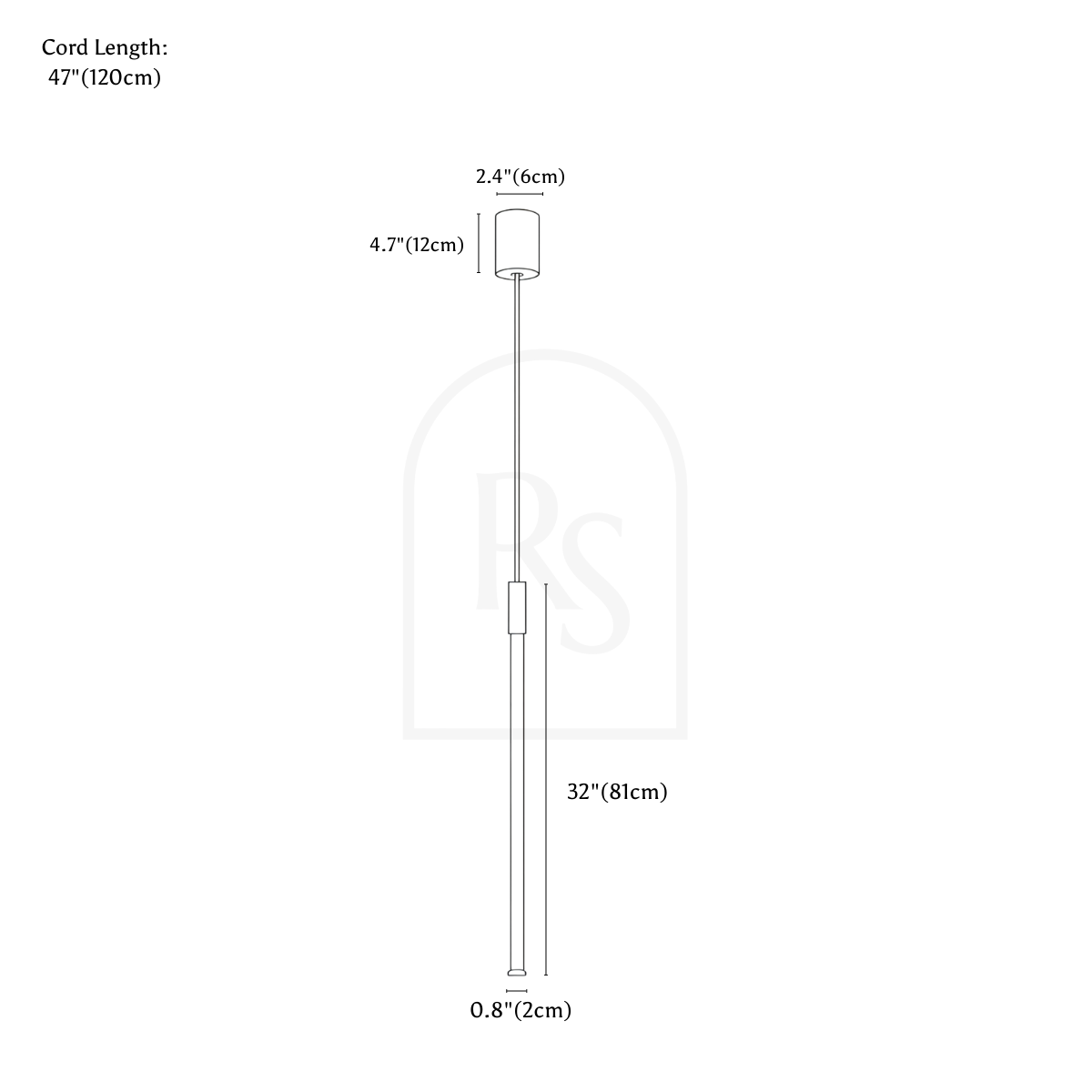 Vertical Pendant Light - Open Box line drawing 3