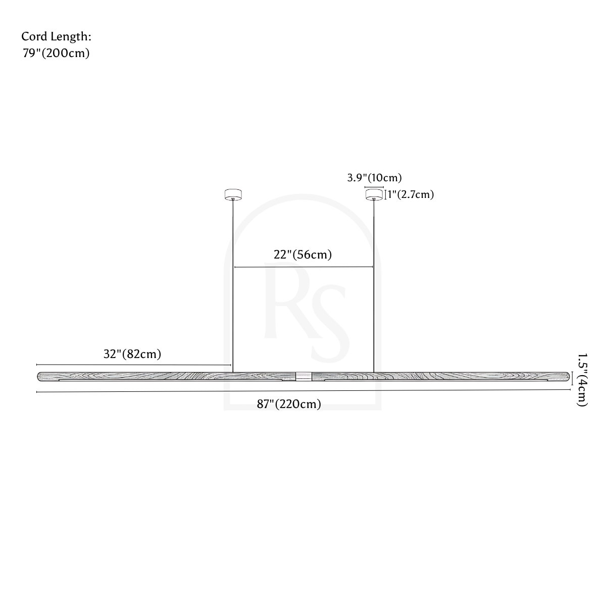 Lámpara colgante esbelta line drawing 3