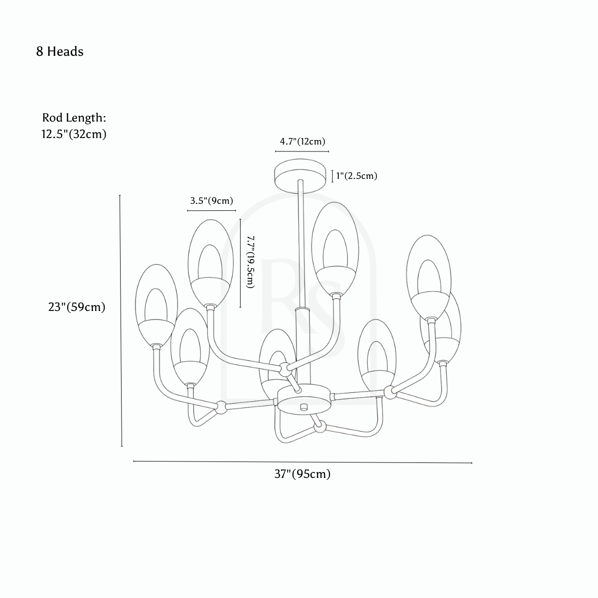 Glena Chandelier line drawing 2