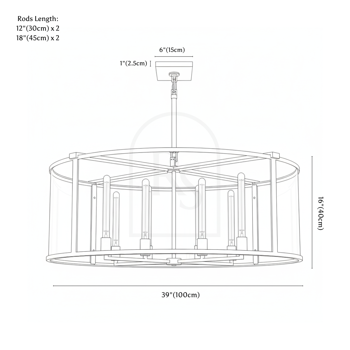 Matkon Round Chandelier line drawing 2