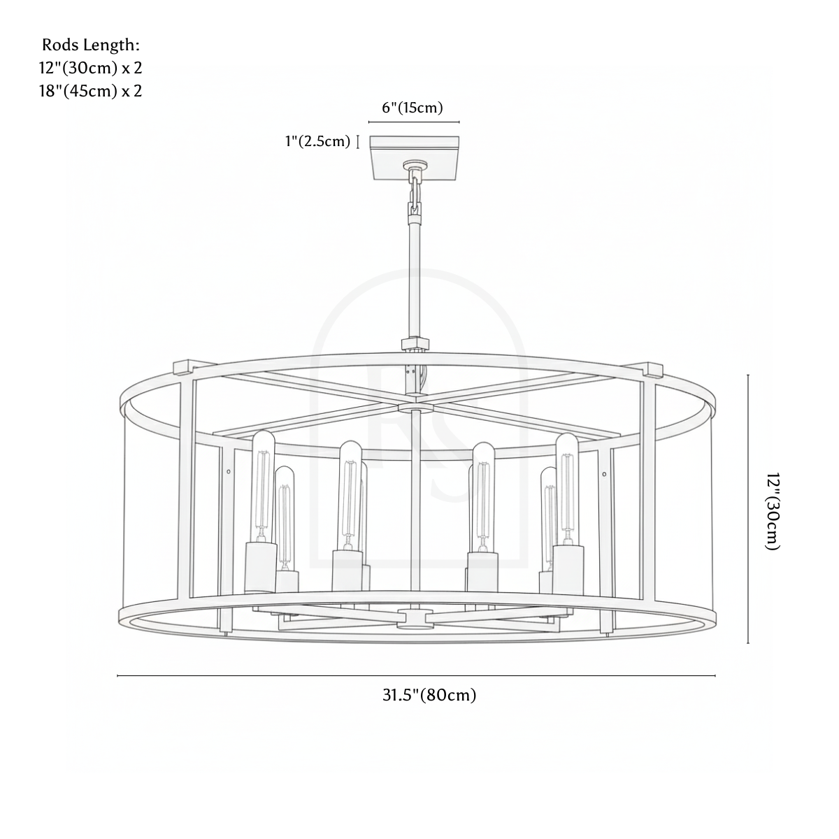 Matkon Round Chandelier line drawing 1