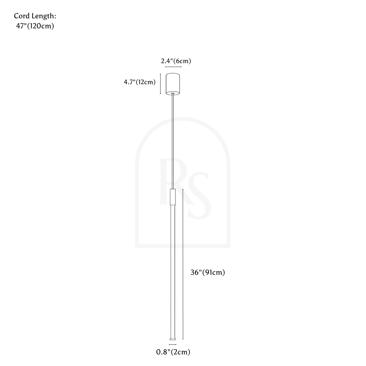 Vertical Pendant Light - Open Box line drawing 4