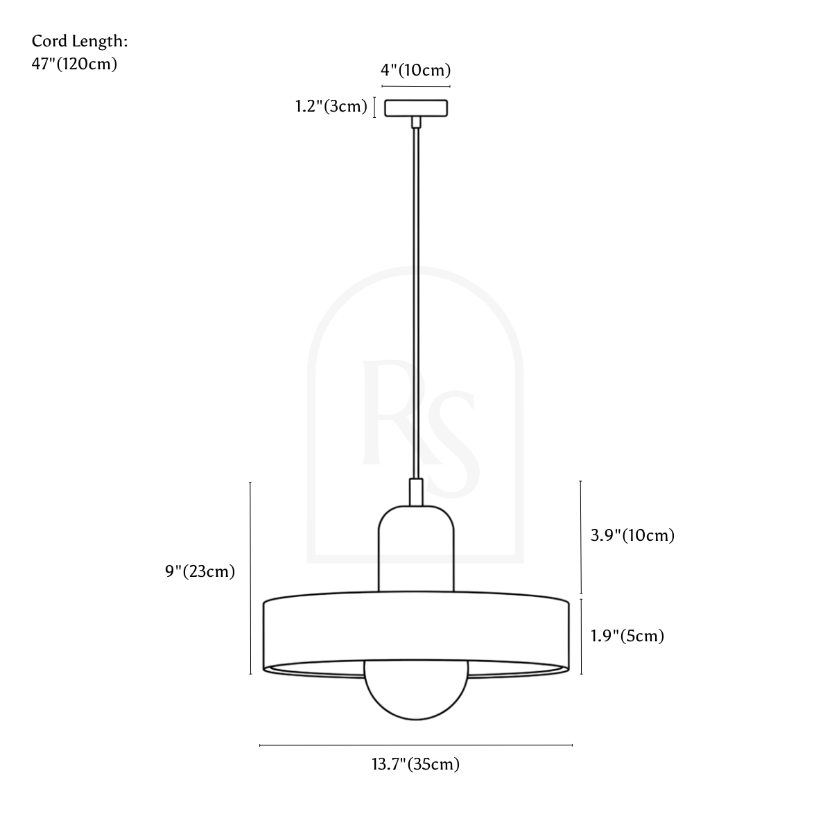 Cride Pendant Light line drawing 2