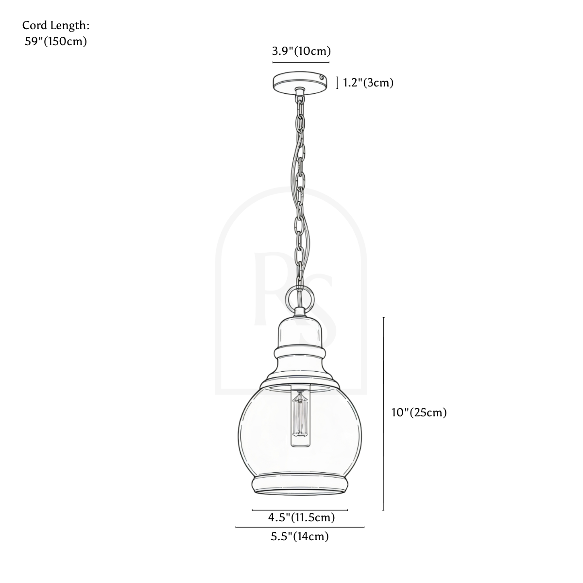 Ophelia Pendant Light line drawing 1