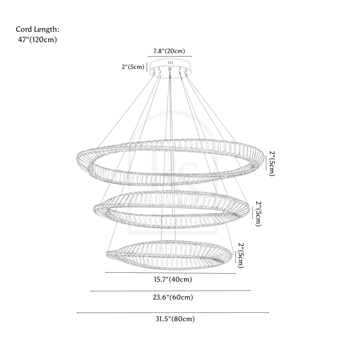 Tiwa 3-Tier Chandelier line drawing 1