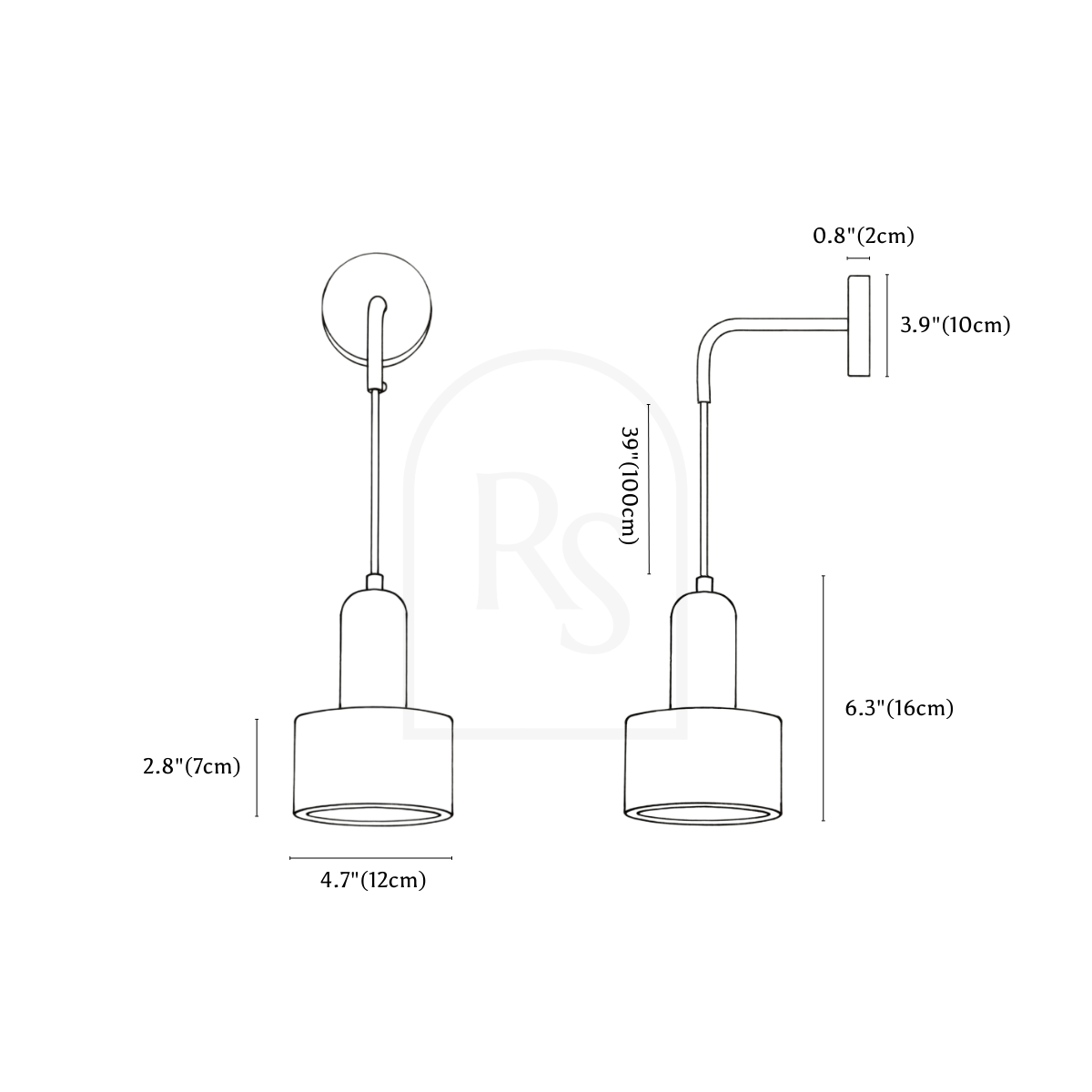 Aluria Travertine Wall Lamp line drawing 1