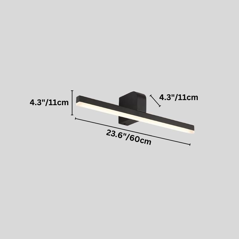"A modern LED vanity light with labeled dimensions, showcasing its sleek design and size."