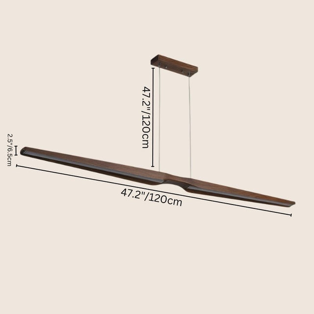 "Sleek wooden pendant light with dimensions shown, offering a minimalist design perfect for kitchen islands and dining areas."