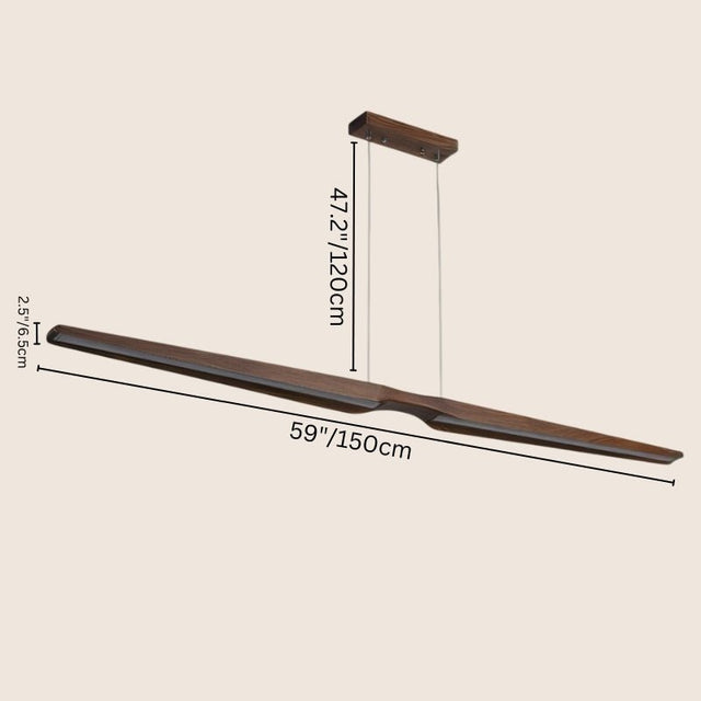 "Wooden pendant light with measurements shown, designed for contemporary, stylish spaces like offices and dining rooms."