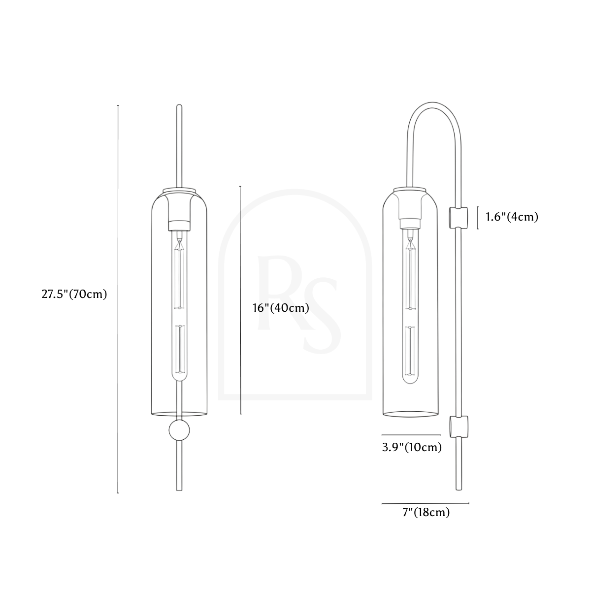 Akis Glass Wall Lamp line drawing 1